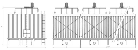 逆流方形冷却塔外形图